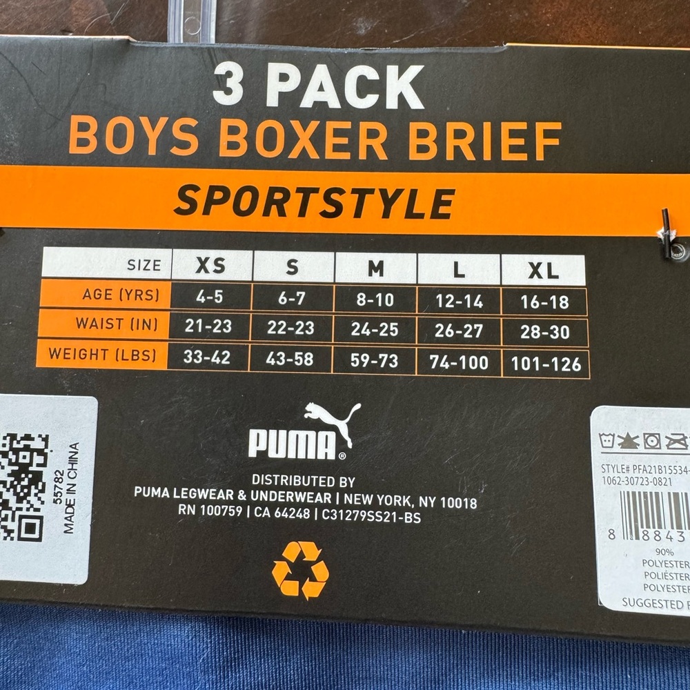 PUMA Boy’s Blue, & Blue Camo Boxer Briefs Sz Small 3 Pack - Picture 3 of 7
